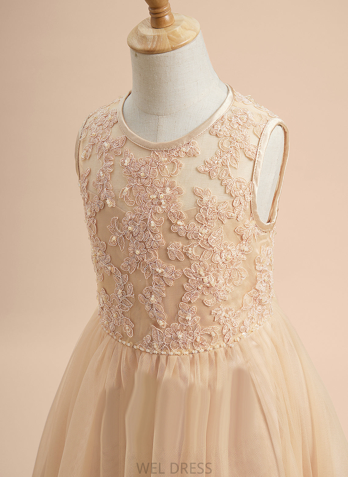 Scoop A-Line Girl Dress Neck Sleeveless Tulle/Lace With Flower Girl Dresses Flower - Gloria Tea-length Beading/Sequins