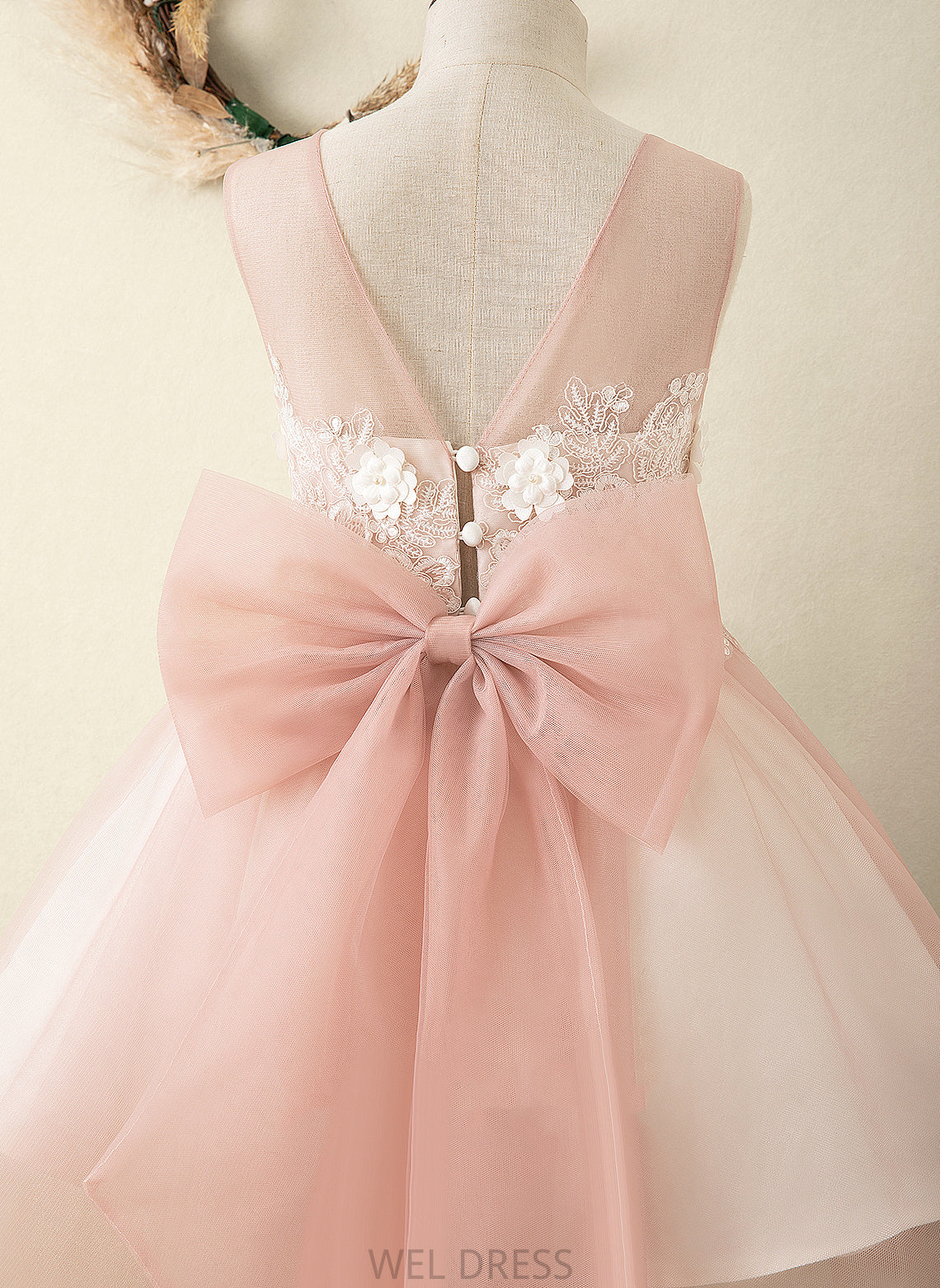 Sleeveless Knee-length A-Line Girl Satin/Tulle - Abbigail Flower Girl Dresses Scoop Bow(s)/V Back Neck Flower With Dress