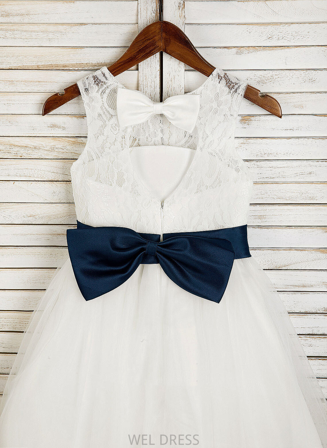 Flower Sleeveless Tea-length A-Line/Princess Neck Flower Girl Dresses - Sash/Bow(s)/Back Tulle/Lace Dress sash) (Undetachable Girl Scoop Alannah With Hole