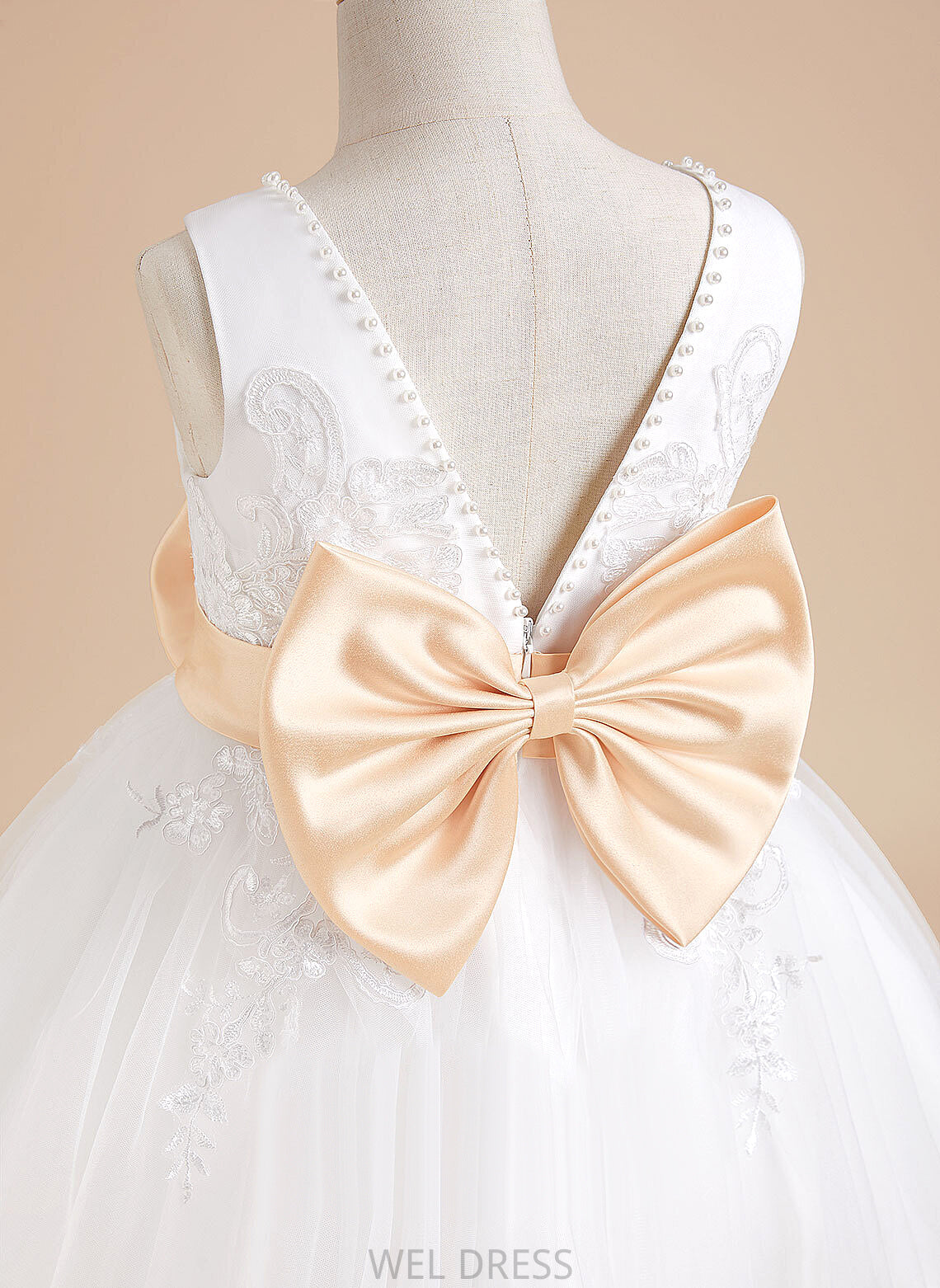 V-neck Flower Girl Dresses Knee-length A-Line - With Girl Flower Sash/Beading/Bow(s) Tulle/Lace Ellen Dress Sleeveless