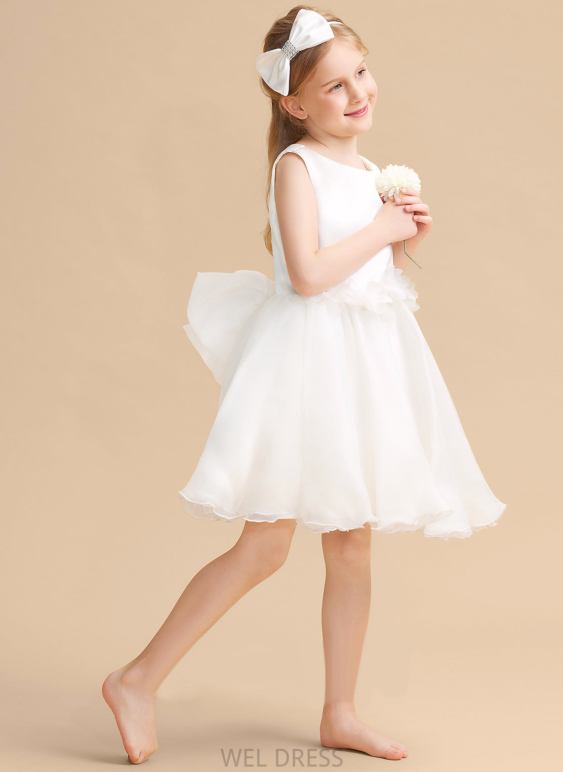 Sleeveless Flower Girl - Flower Girl Dresses Scoop Dress Neck A-Line Organza Donna Knee-length