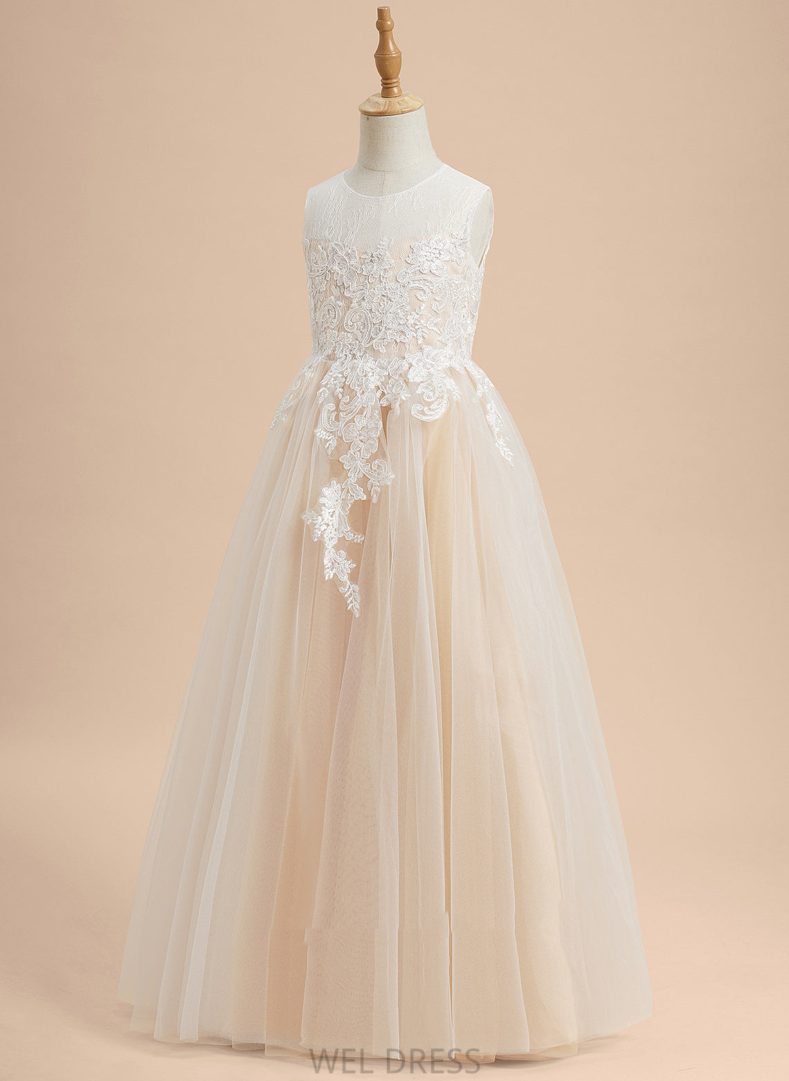 With Flower Girl Dresses - Sleeveless Amira Lace/Beading Scoop A-Line Neck Flower Floor-length Tulle Girl Dress