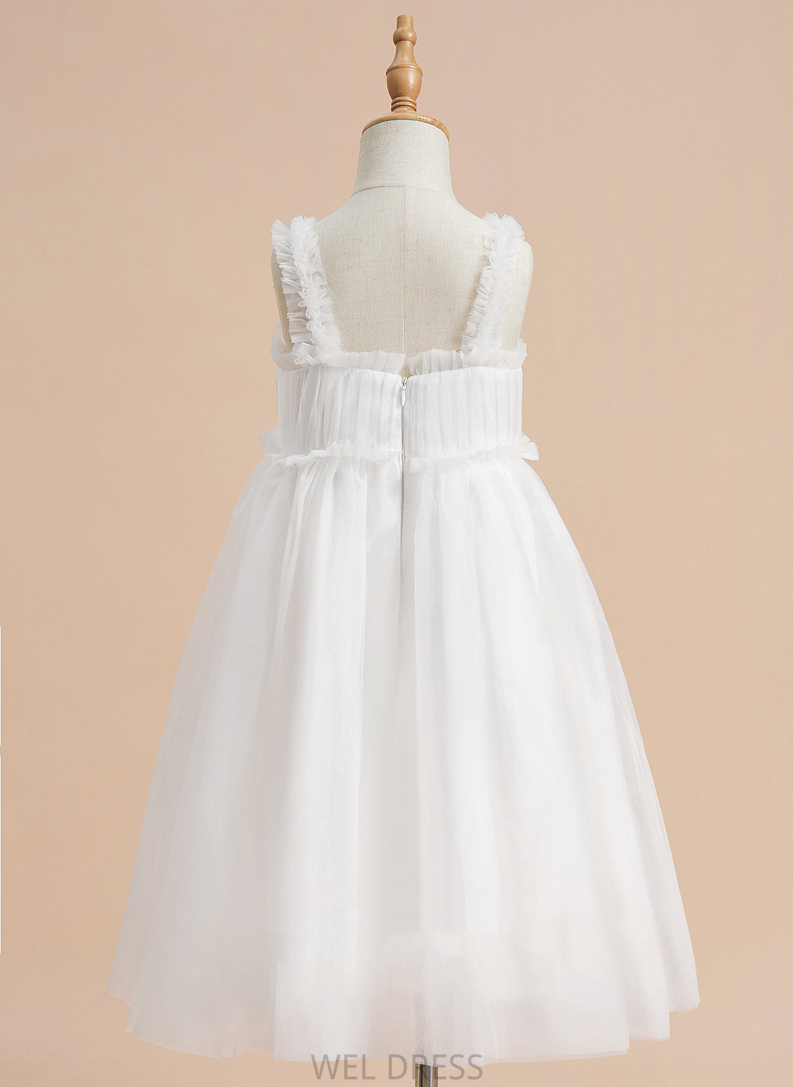 Melinda Girl Knee-length Dress Square Tulle Flower Flower Girl Dresses A-Line Neckline Sleeveless -