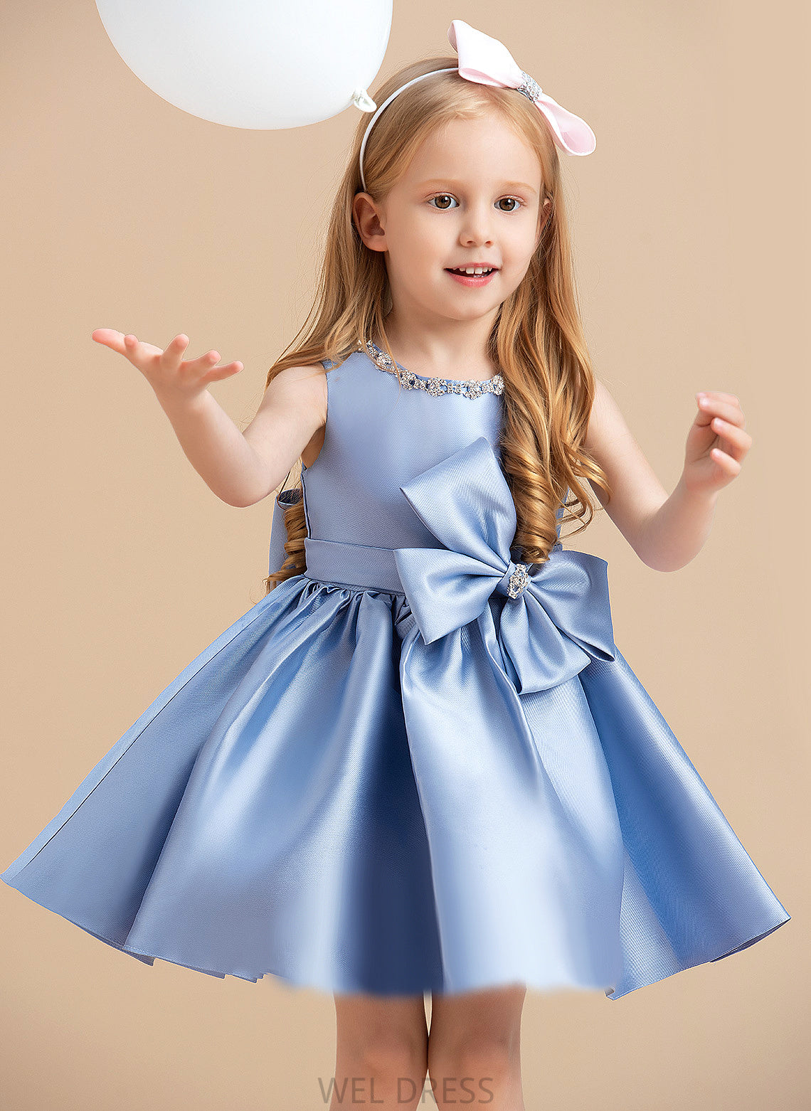 Neck Satin With Bow(s) Dress Flower Girl Dresses Flower Scoop Sleeveless - Girl Ball-Gown/Princess Knee-length Kayla