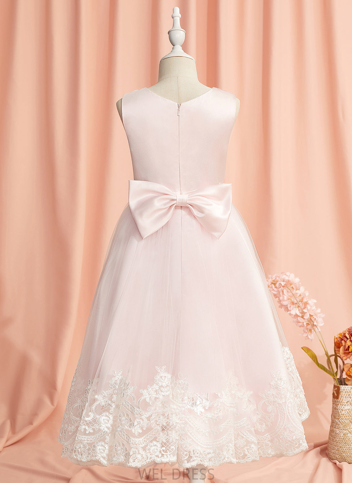 Sleeveless Dress Tea-length Scoop Girl Amara Neck Flower Girl Dresses With Satin/Tulle Ball-Gown/Princess - Flower Lace/Bow(s)