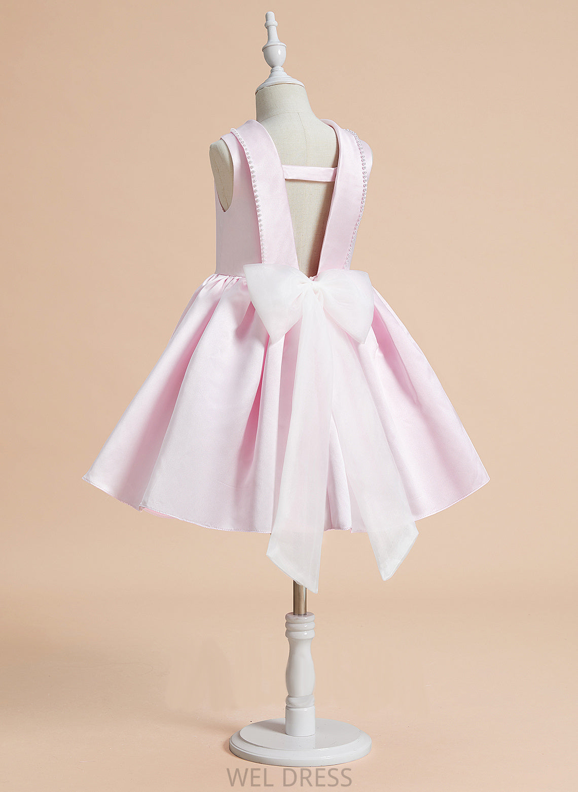 Flower Girl Dresses Scoop Neck Knee-length Girl A-Line With Sleeveless Satin Beading/Bow(s) Dress Flower - Tori