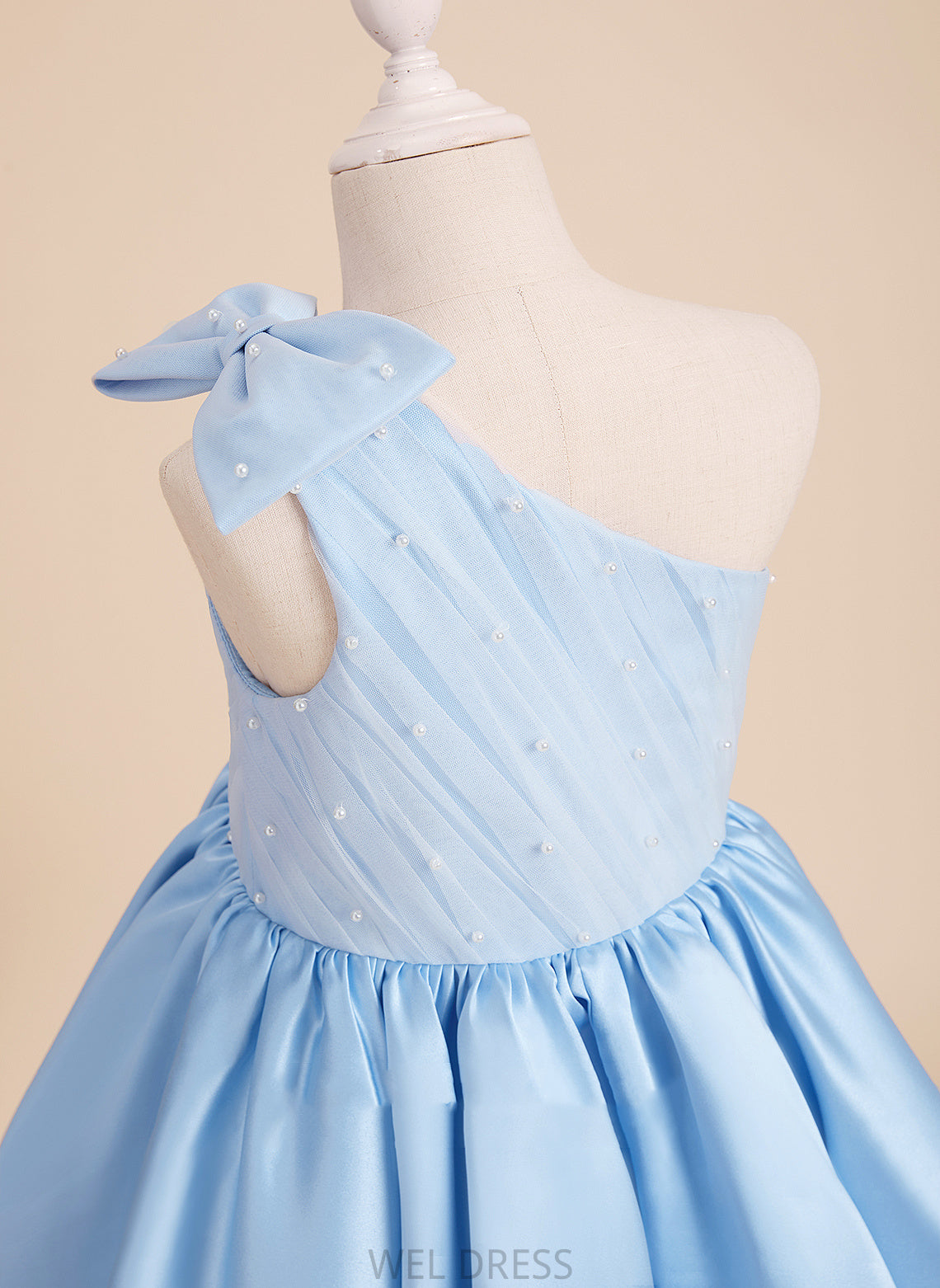 Flower Girl Dresses Satin/Tulle Priscilla Beading/Bow(s) - Girl Sleeveless Dress A-Line One-Shoulder Knee-length Flower With