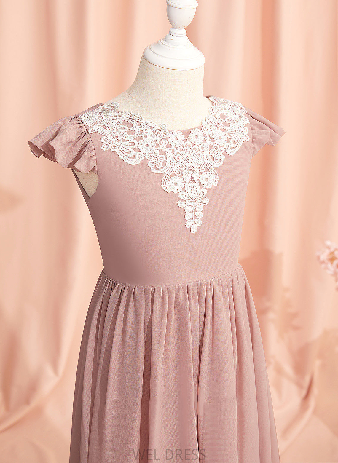 Chiffon/Lace Short With - Scoop A-Line Girl Lace/V Flower Meadow Flower Girl Dresses Floor-length Back Sleeves Neck Dress