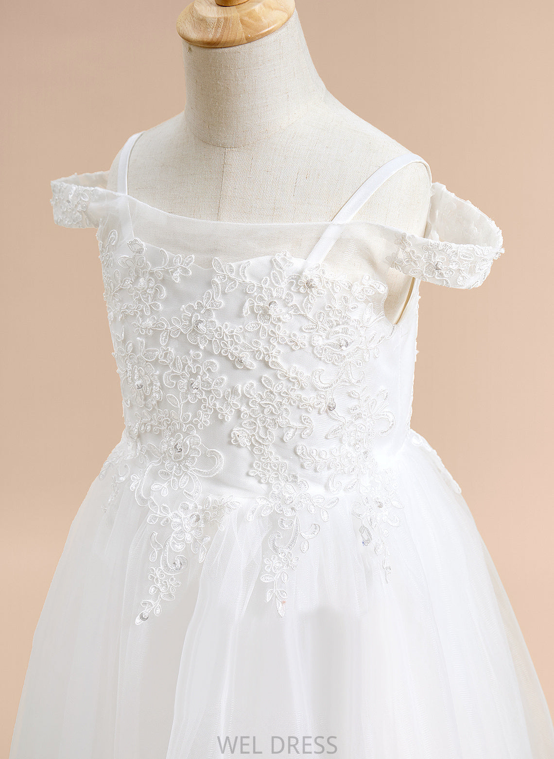 - Cassandra Tulle Lace A-Line Dress Girl Off-the-Shoulder With Tea-length Flower Girl Dresses Flower Sleeveless