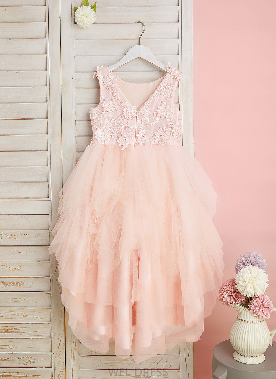 Flower Dress Asymmetrical Lace/Flower(s)/V Ball-Gown/Princess Back Neck Tulle Girl Flower Girl Dresses Scoop With Cora - Sleeveless