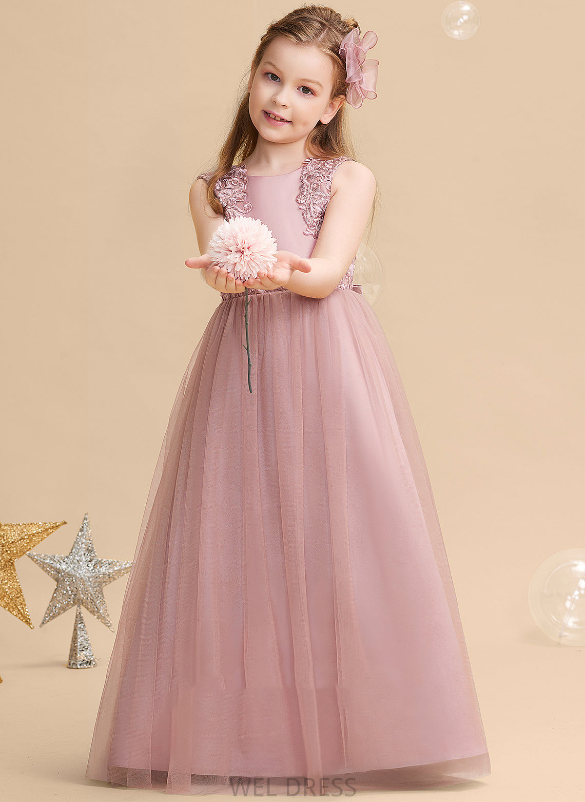 Girl Scoop Neck Quintina With Beading/Sequins Sleeveless Flower Floor-length Flower Girl Dresses Dress Ball-Gown/Princess - Satin/Tulle/Lace