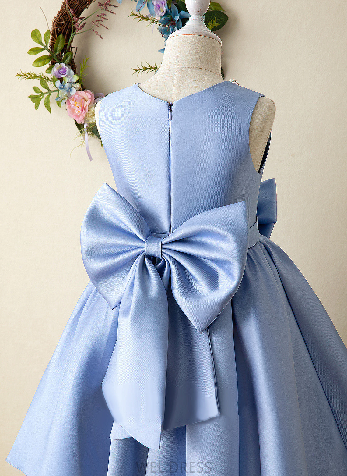 Neck Satin With Bow(s) Dress Flower Girl Dresses Flower Scoop Sleeveless - Girl Ball-Gown/Princess Knee-length Kayla