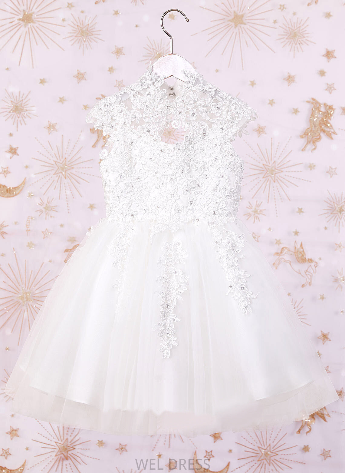 Dress Brooklyn Beading/Sequins/Back Knee-length - Hole Neck With Flower Girl Sleeveless Tulle/Lace High A-Line Flower Girl Dresses