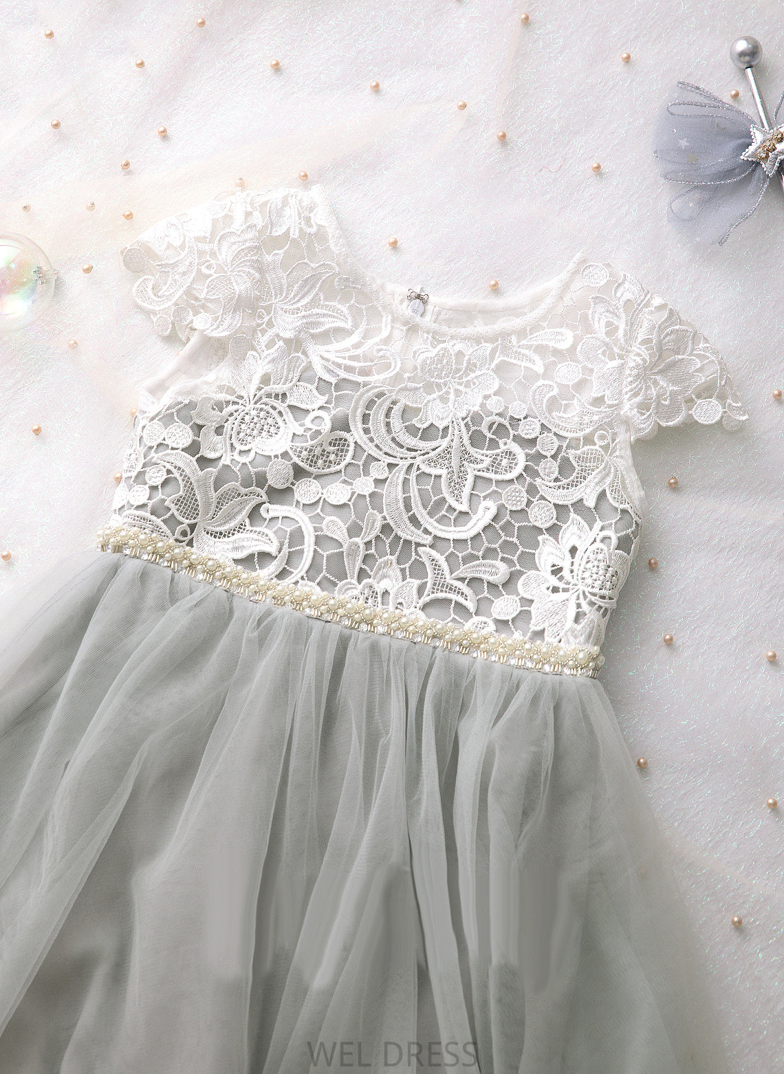 Girl A-Line Neck Zaniyah Short Scalloped Dress Lace/Beading/Sequins With - Flower Sleeves Knee-length Tulle Flower Girl Dresses