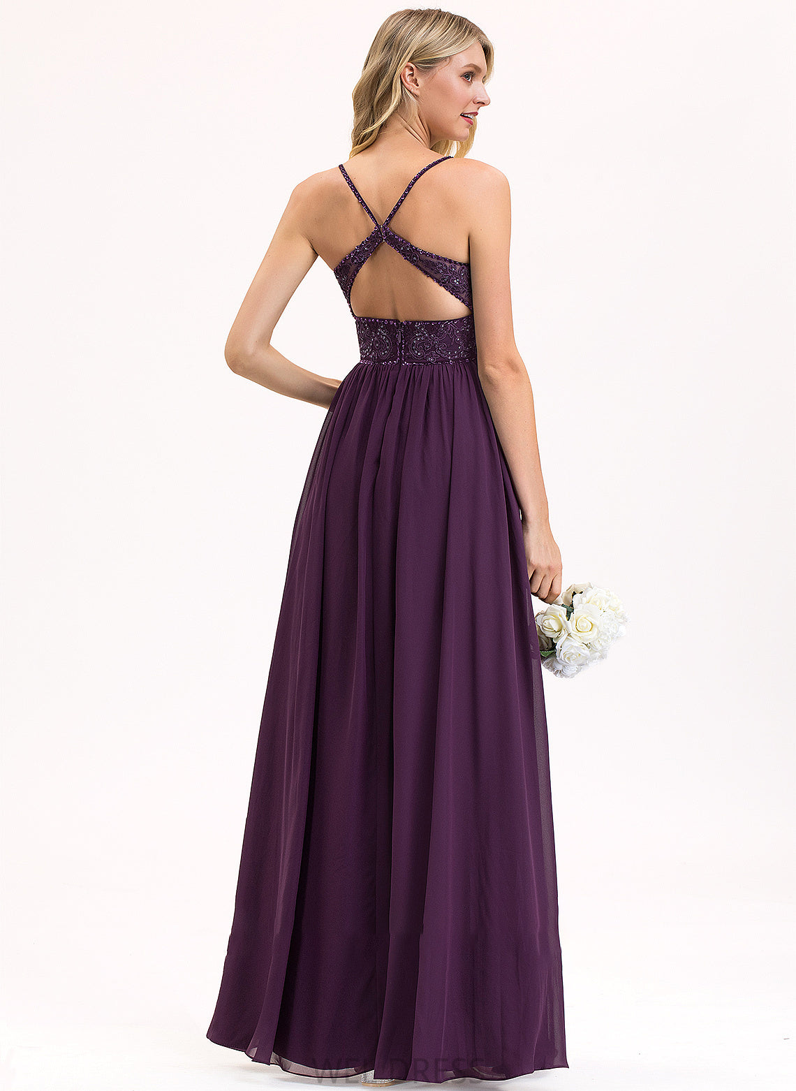 Sequins V-neck With Beading Prom Dresses Floor-Length Miley Chiffon Lace A-Line