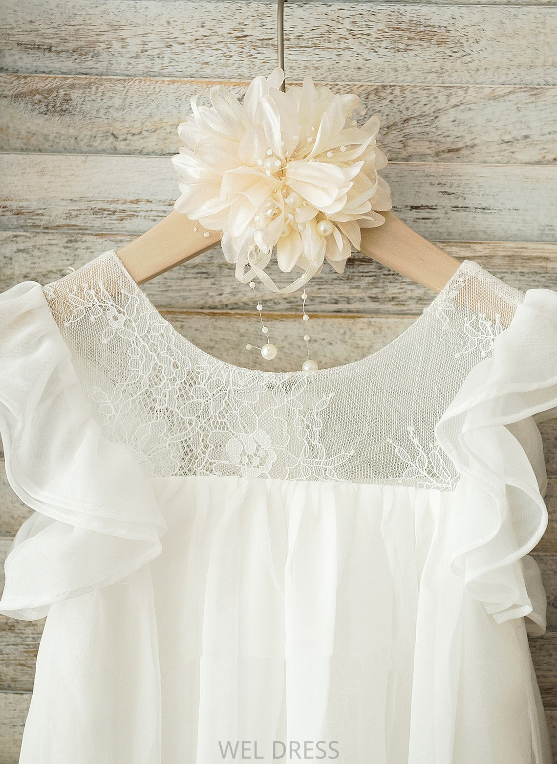 A-Line Sleeves Lace Scoop - Flower Girl Dresses Flower Dress Chiffon Short Knee-length Val With Neck Girl