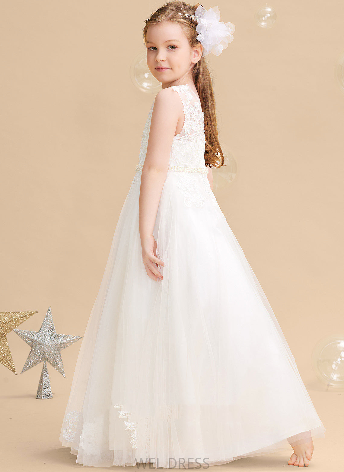 Sleeveless - Beading Neck Girl Tulle/Lace Ball-Gown/Princess Scoop Flower Floor-length Flower Girl Dresses Irene Dress With