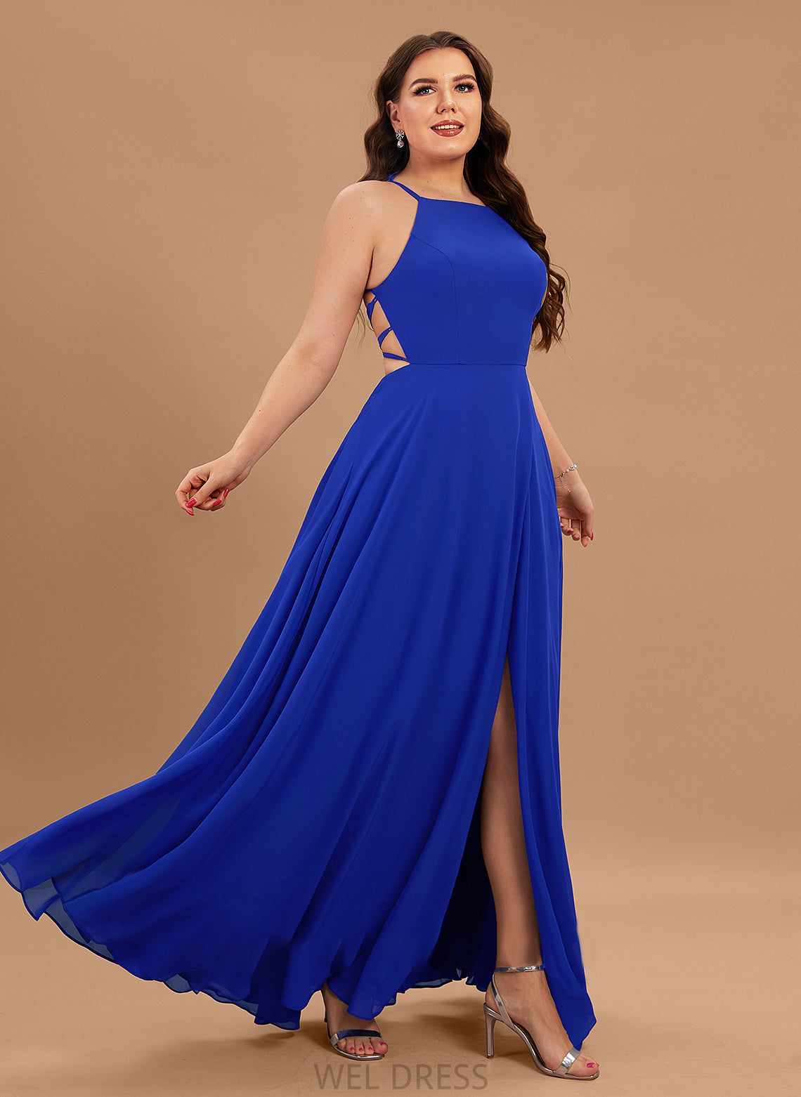 Neck Front Floor-Length Scoop A-Line With Julie Split Prom Dresses Chiffon