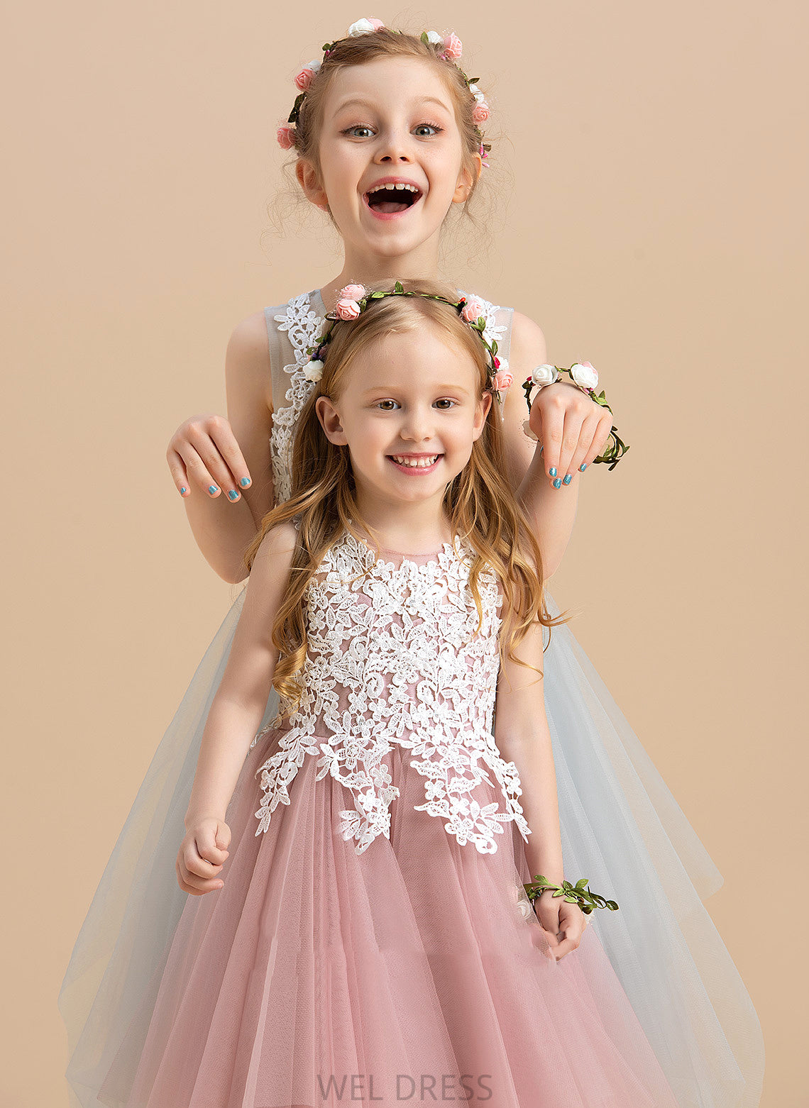 Tulle/Lace Carina Girl A-Line Neck Dress - Scoop Flower Girl Dresses Sleeveless Tea-length Flower