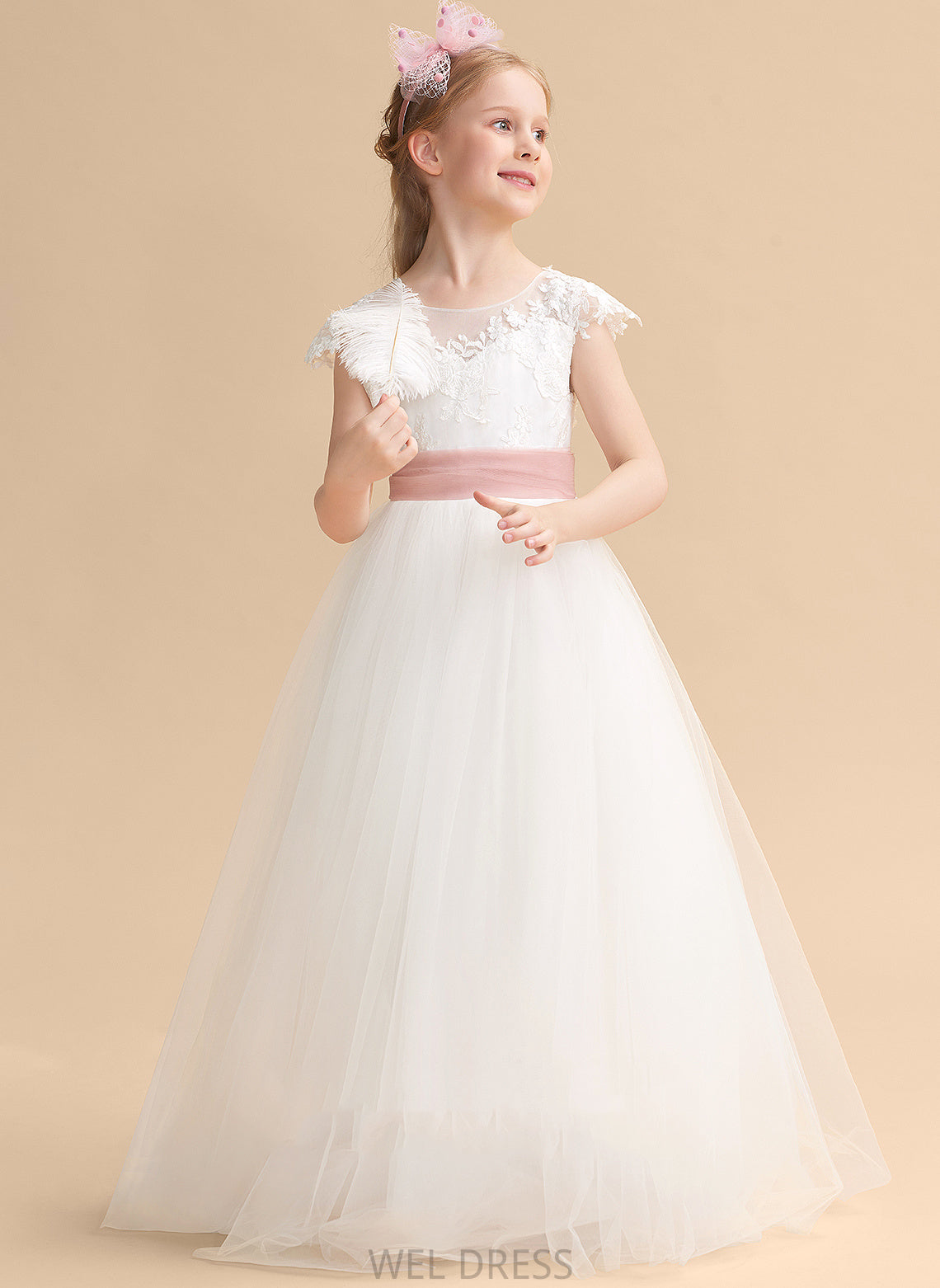 Lace/Sash Scoop Dress With Floor-length Girl Neck Lace Yuliana - Ball-Gown/Princess Flower Girl Dresses Flower Sleeveless