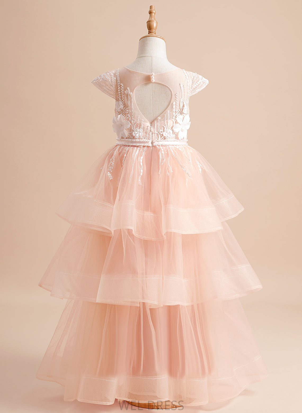 Ball-Gown/Princess Dress Tulle Sleeves Flower Girl Dresses Beading/Flower(s)/Bow(s) Hedda Girl - Floor-length Short Neck Flower With Scoop