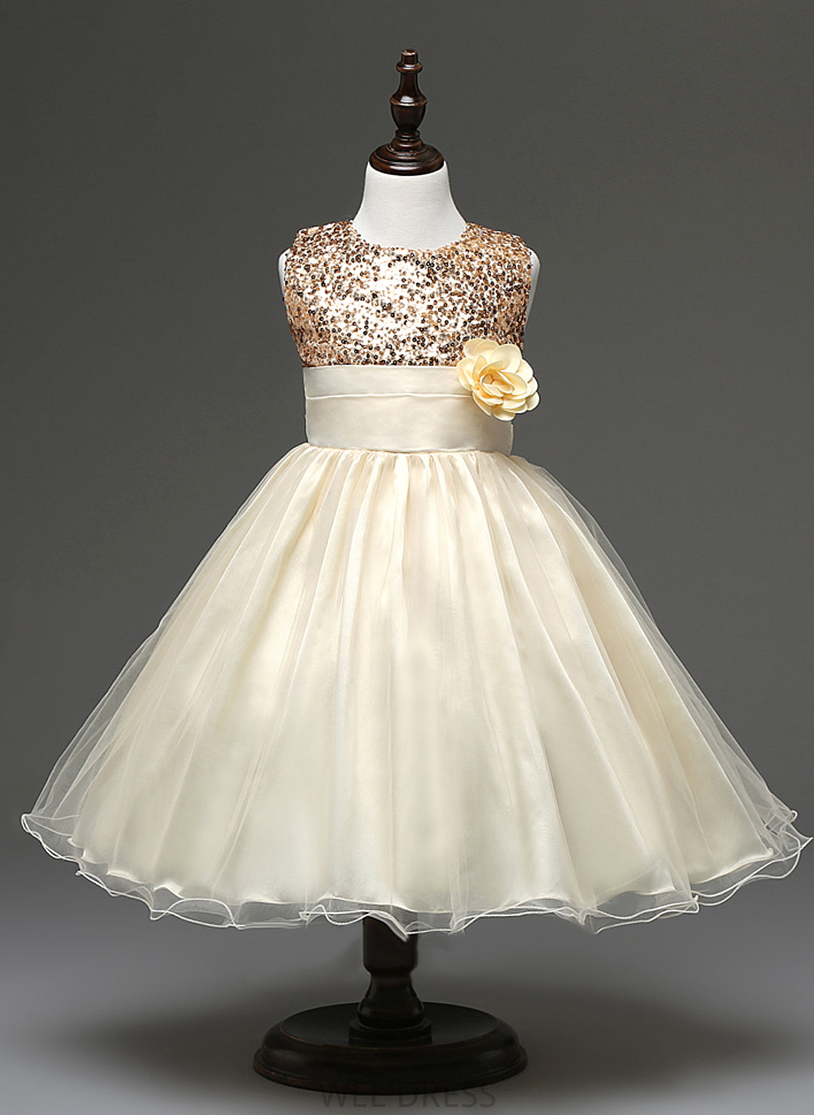 Dress Ball-Gown/Princess - Tulle/Sequined/Cotton Ellen Flower With Girl Knee-length Scoop Sleeveless Neck Flower Girl Dresses Blends Flower(s)