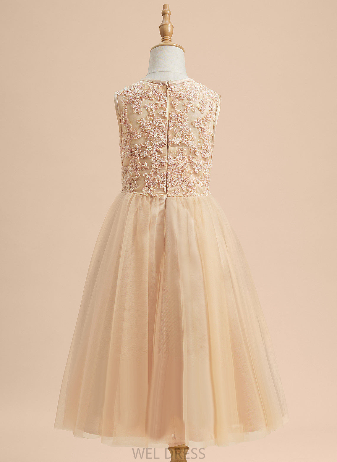 Scoop A-Line Girl Dress Neck Sleeveless Tulle/Lace With Flower Girl Dresses Flower - Gloria Tea-length Beading/Sequins