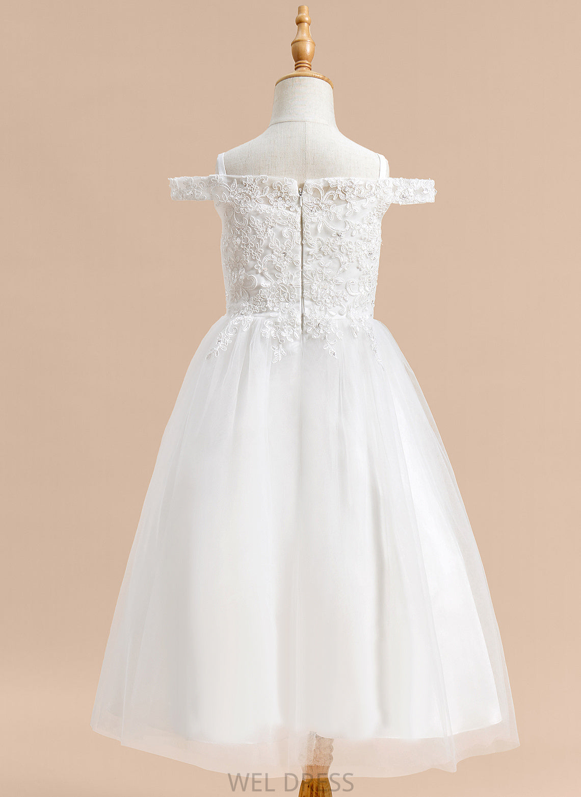 - Cassandra Tulle Lace A-Line Dress Girl Off-the-Shoulder With Tea-length Flower Girl Dresses Flower Sleeveless