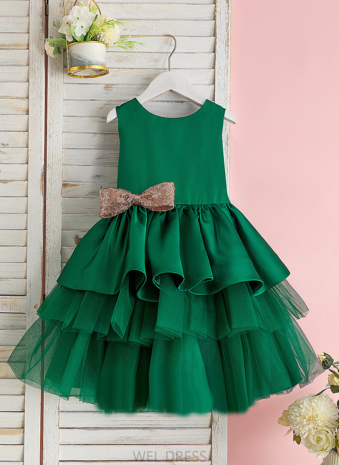 Flower Girl Dresses Girl Neck Ball-Gown/Princess Sleeveless - Tulle With Dress Bow(s) Yasmin Flower Scoop Knee-length