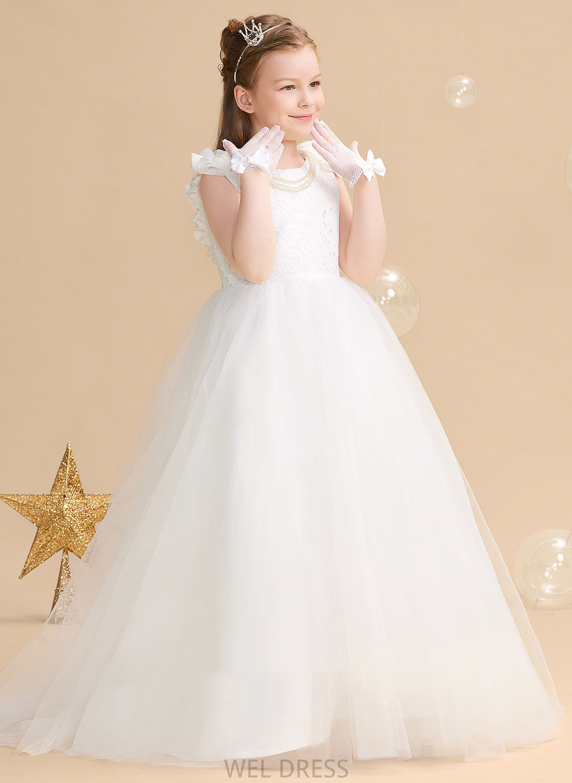 Tulle/Lace Neck Ball-Gown/Princess Flower(s) - Dress Flower Girl Dresses Sleeveless Girl Scoop Train Sweep With Flower Harmony