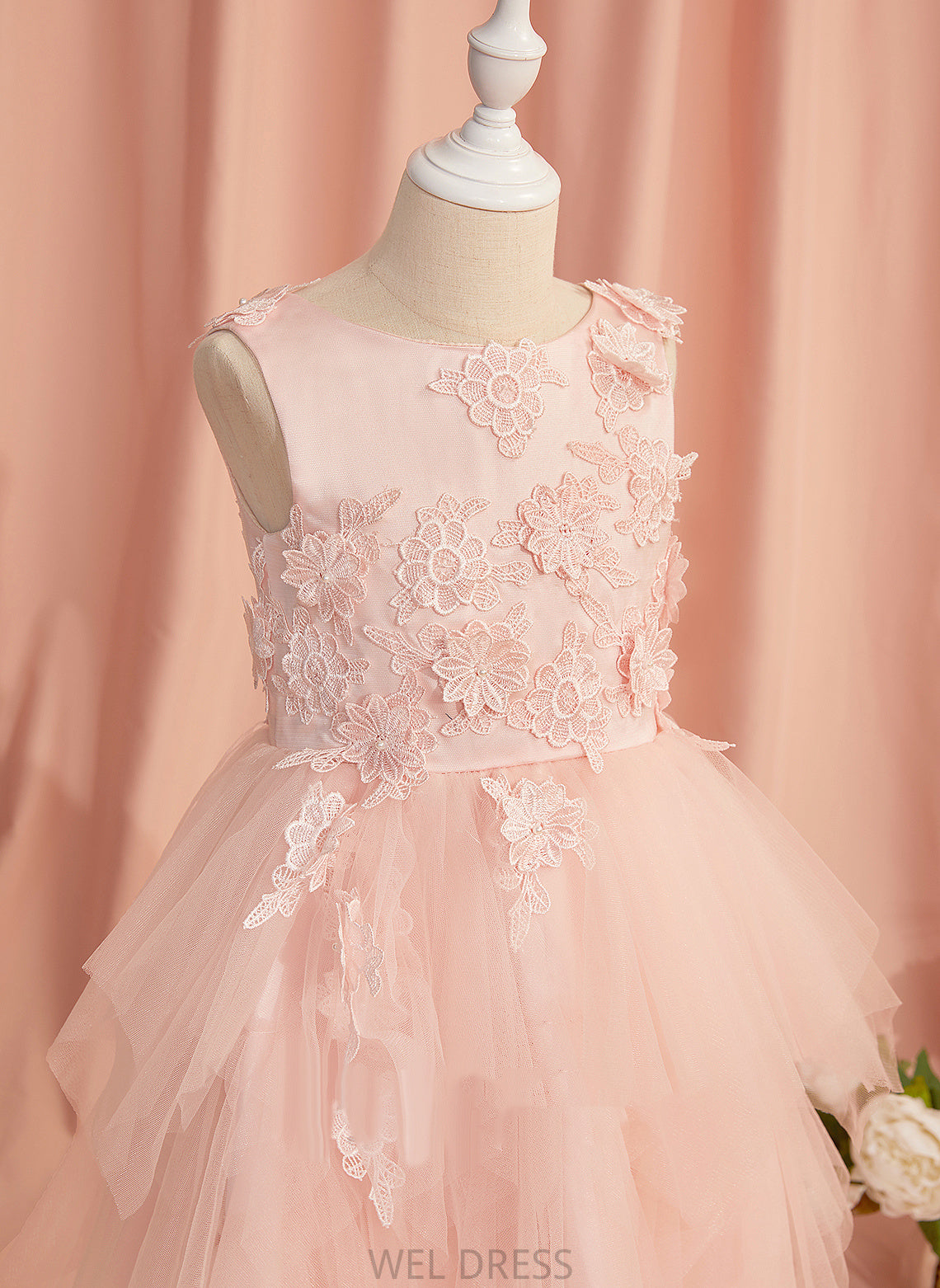 Flower Dress Asymmetrical Lace/Flower(s)/V Ball-Gown/Princess Back Neck Tulle Girl Flower Girl Dresses Scoop With Cora - Sleeveless