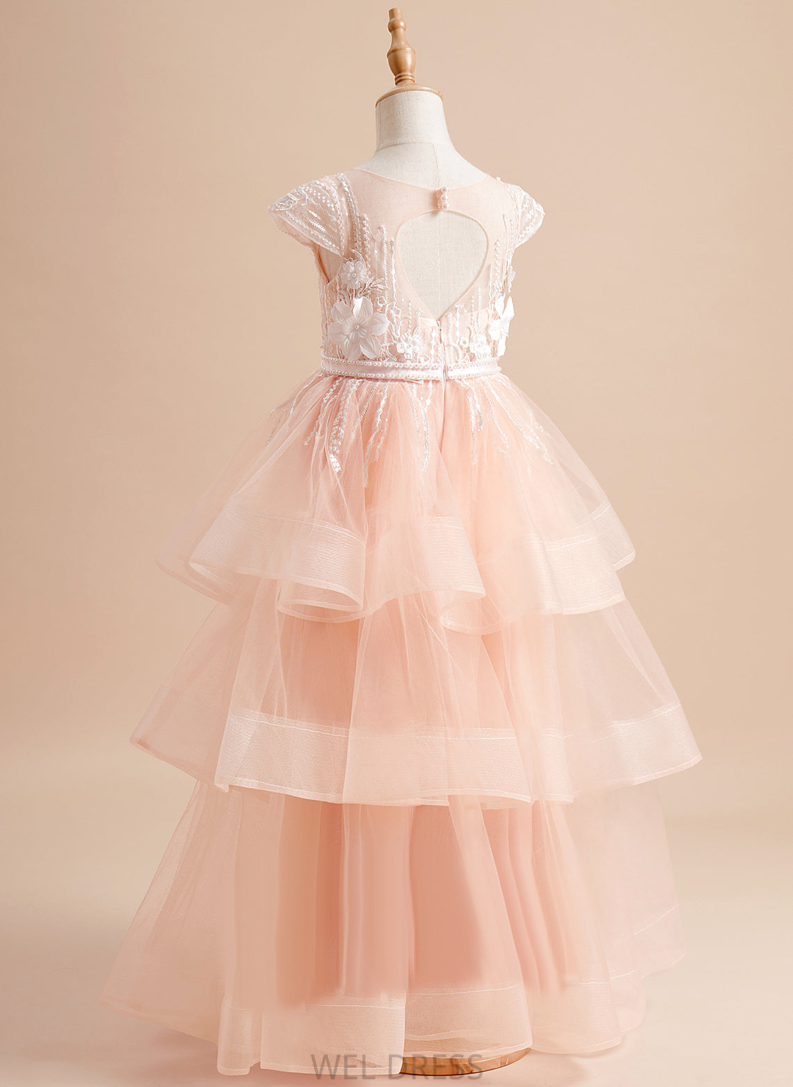 Ball-Gown/Princess Dress Tulle Sleeves Flower Girl Dresses Beading/Flower(s)/Bow(s) Hedda Girl - Floor-length Short Neck Flower With Scoop