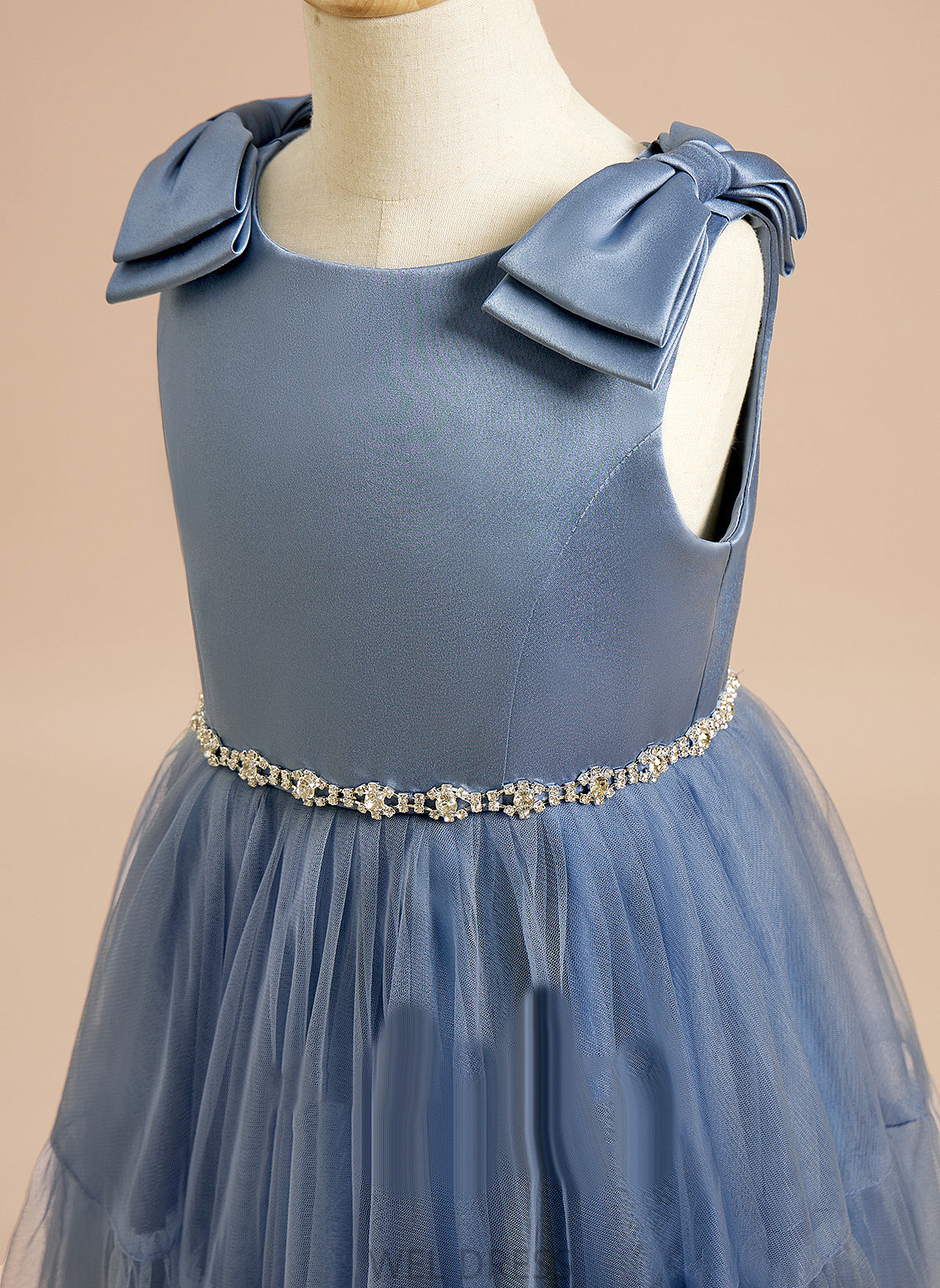 - Sleeveless Flower A-Line Beading/Bow(s) With Girl Flower Girl Dresses Knee-length Kaitlin Neck Satin/Tulle Scoop Dress