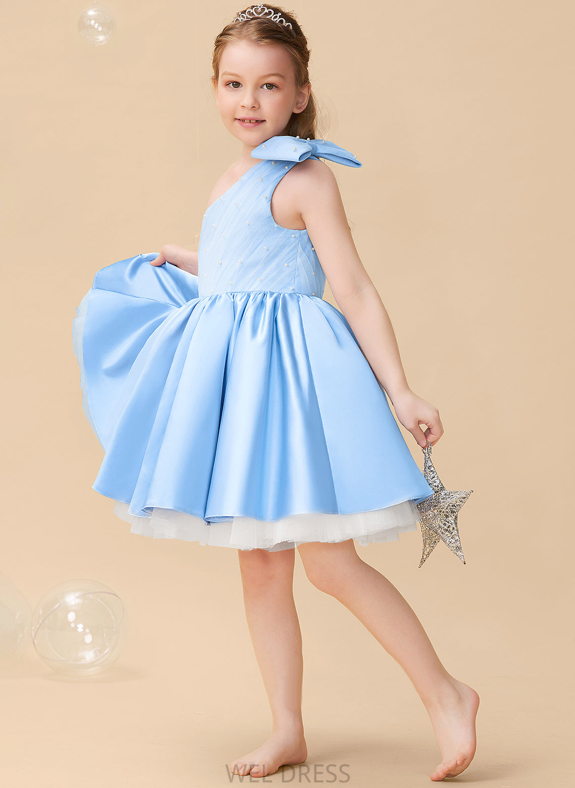 Flower Girl Dresses Satin/Tulle Priscilla Beading/Bow(s) - Girl Sleeveless Dress A-Line One-Shoulder Knee-length Flower With