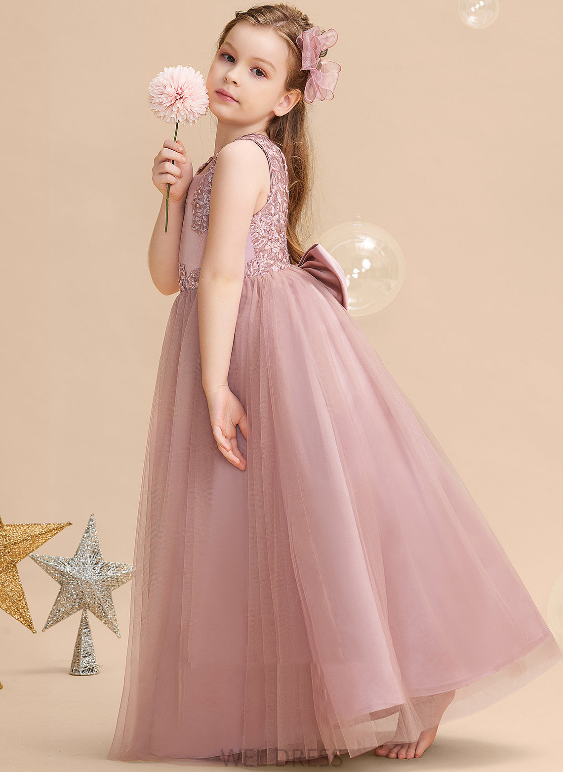 Girl Scoop Neck Quintina With Beading/Sequins Sleeveless Flower Floor-length Flower Girl Dresses Dress Ball-Gown/Princess - Satin/Tulle/Lace