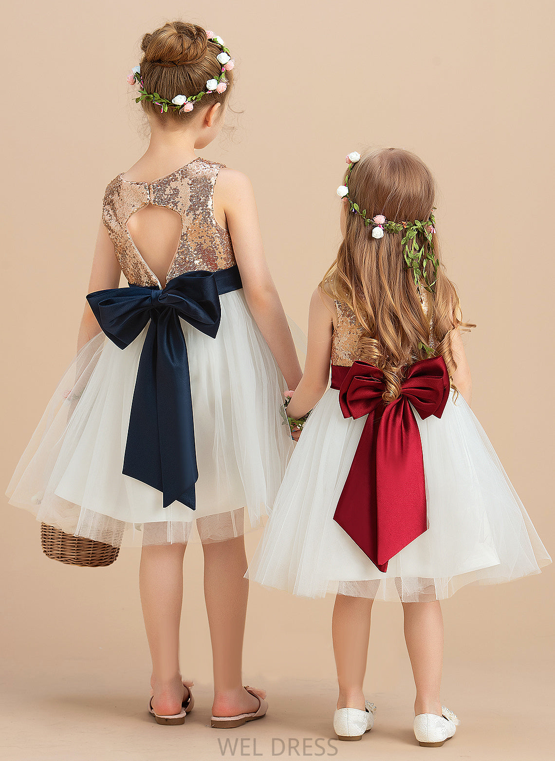 (Undetachable Lacey Flower Girl Dresses With Sequins/Bow(s) sash) Sleeveless Scoop Knee-length Neck Flower Dress - Satin/Tulle/Sequined A-Line Girl