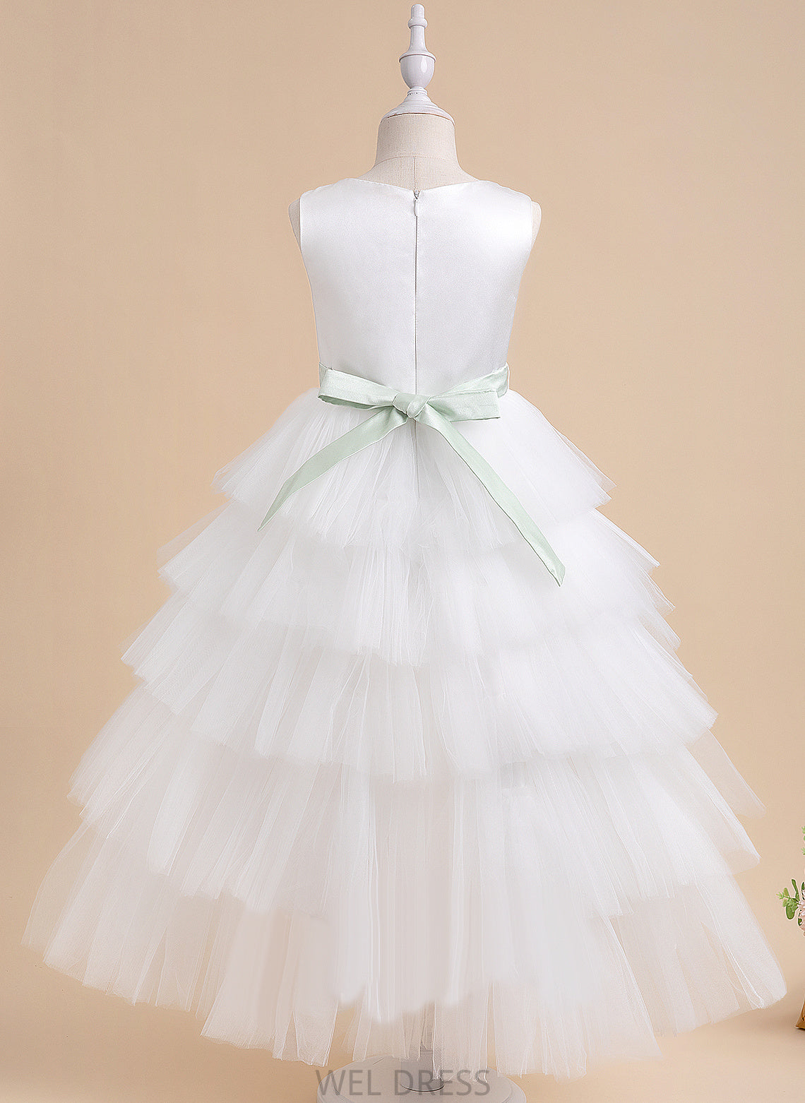 Madeleine Scoop Flower Girl Dresses Asymmetrical Dress (Detachable Neck Flower Sleeveless sash) Sash/Beading With Girl - Ball-Gown/Princess Tulle