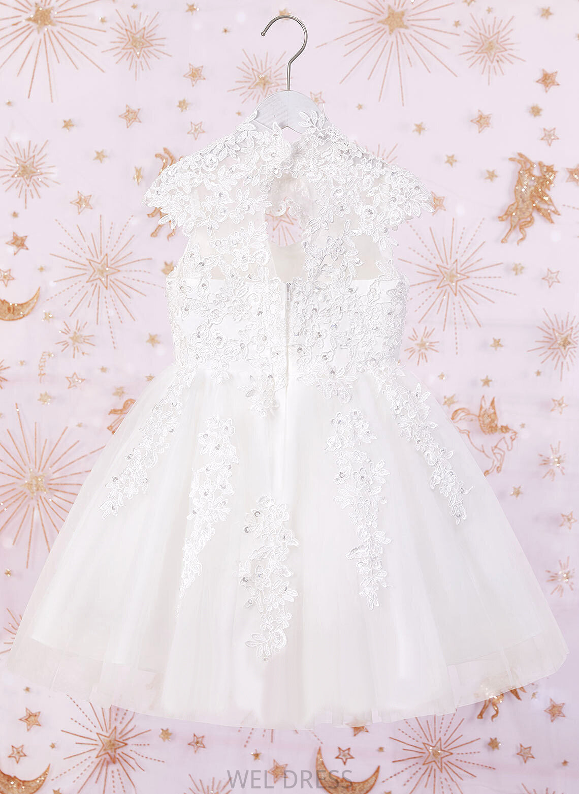 Dress Brooklyn Beading/Sequins/Back Knee-length - Hole Neck With Flower Girl Sleeveless Tulle/Lace High A-Line Flower Girl Dresses