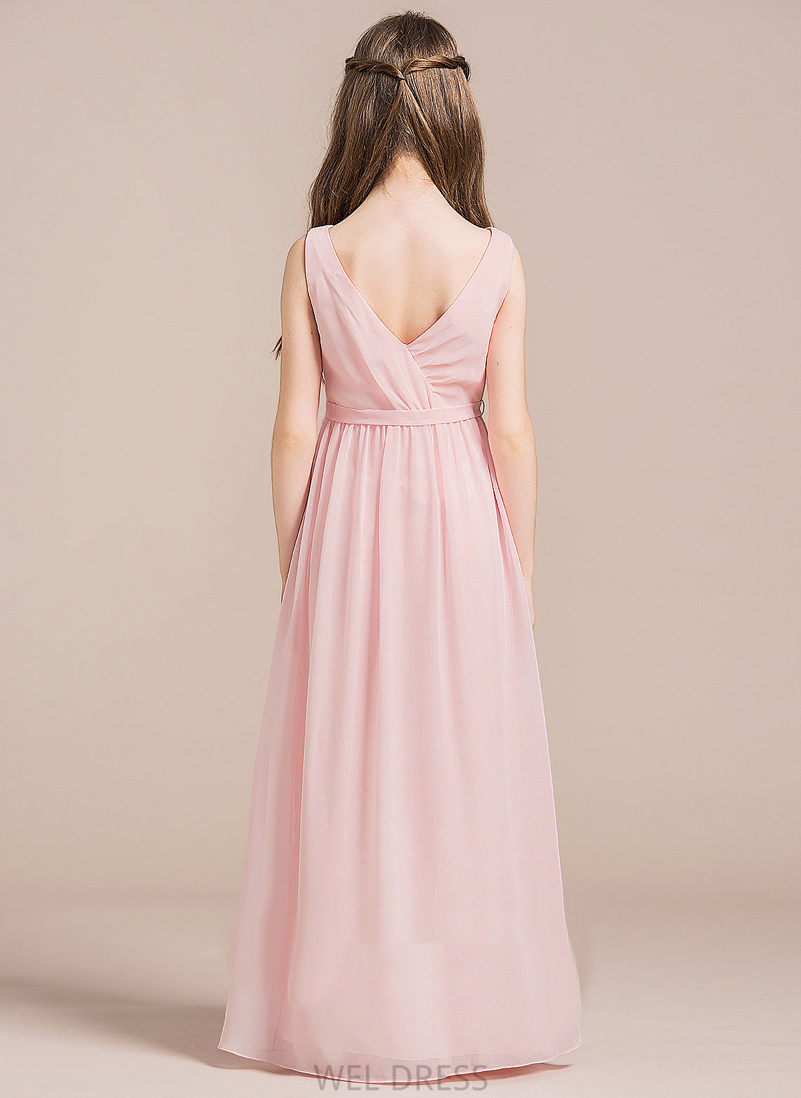 Chiffon Ruffle Junior Bridesmaid Dresses Joan Neck With Front Split Scoop A-Line Floor-Length