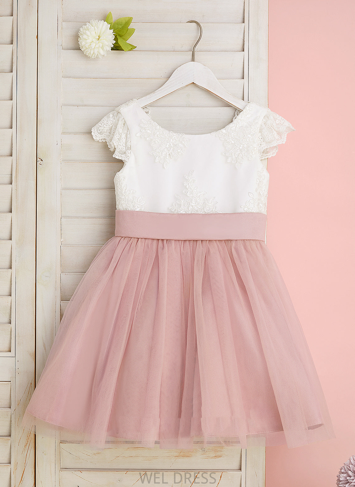 Neck Mylie With Short Scoop Tulle Dress Lace/Bow(s) Flower Girl Dresses Knee-length - A-Line Sleeves Flower Girl