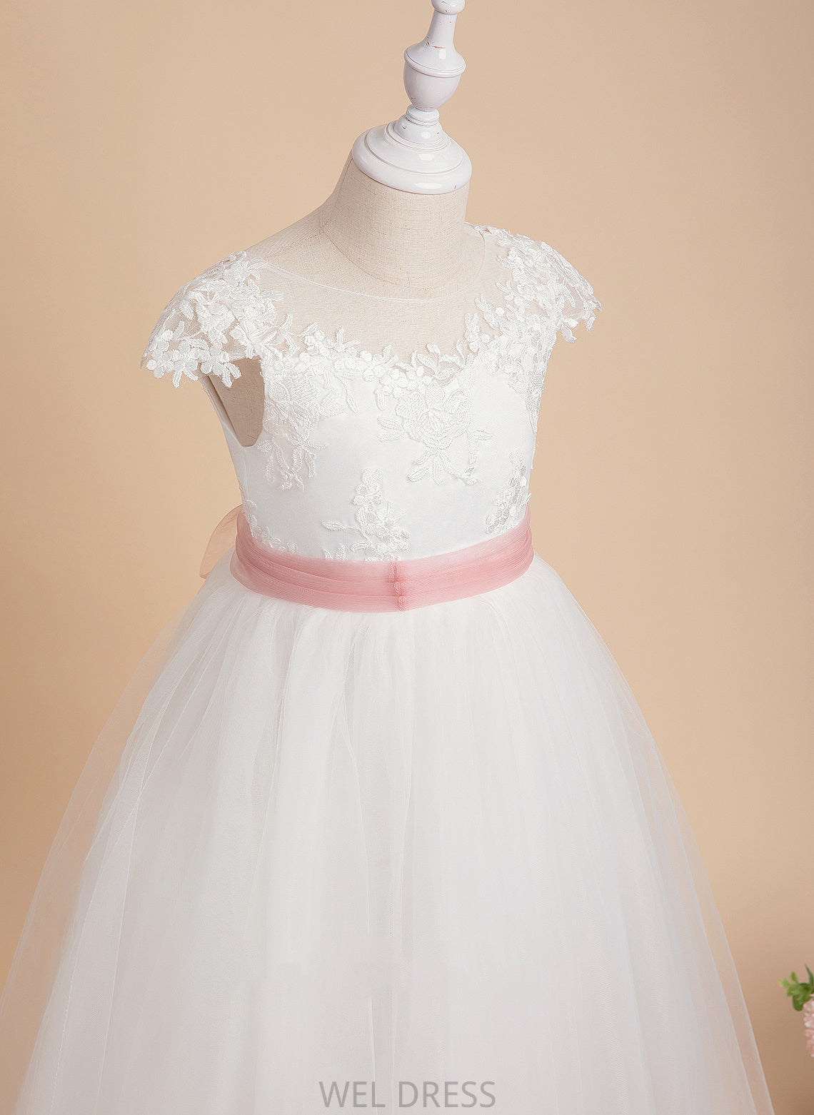 Lace/Sash Scoop Dress With Floor-length Girl Neck Lace Yuliana - Ball-Gown/Princess Flower Girl Dresses Flower Sleeveless