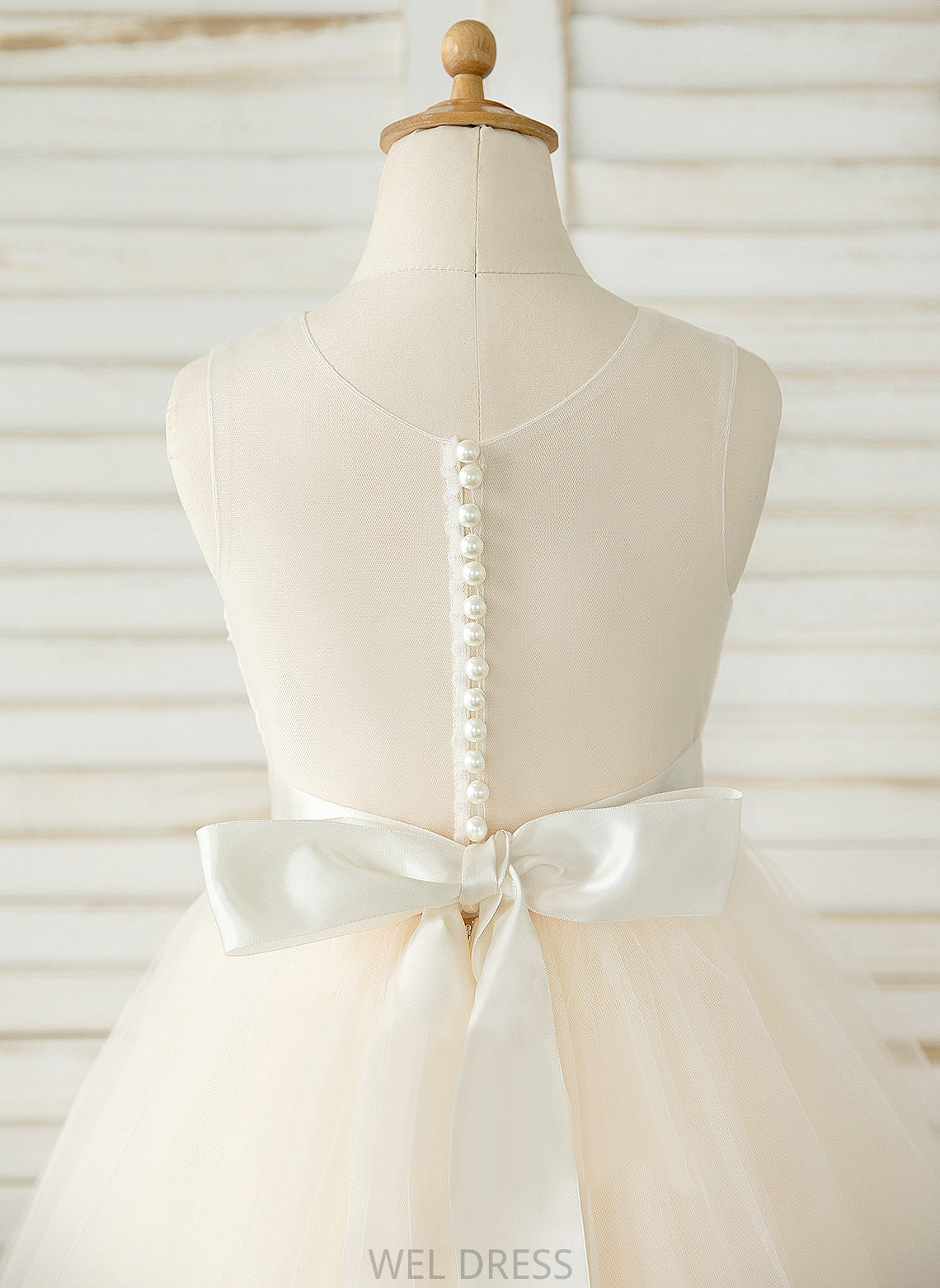 Knee-length Scoop With Tulle/Lace - Girl Neck Dress Flower A-Line Bow(s) Gillian Flower Girl Dresses Sleeveless