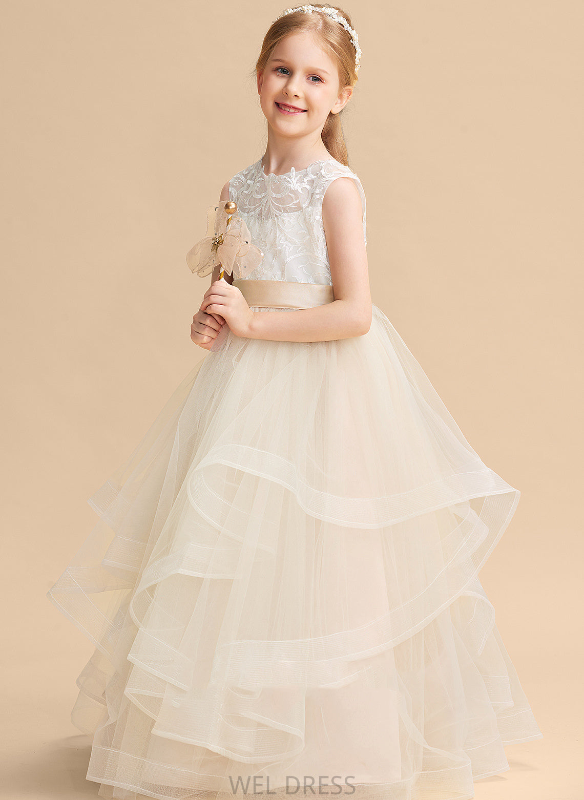 Flower Flower Girl Dresses Girl Neck Sleeveless Ball-Gown/Princess Floor-length Dress Tulle/Lace - Kenna Scoop