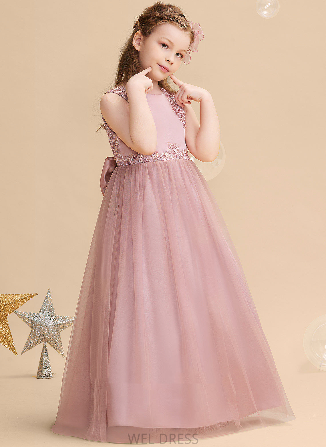 Girl Scoop Neck Quintina With Beading/Sequins Sleeveless Flower Floor-length Flower Girl Dresses Dress Ball-Gown/Princess - Satin/Tulle/Lace