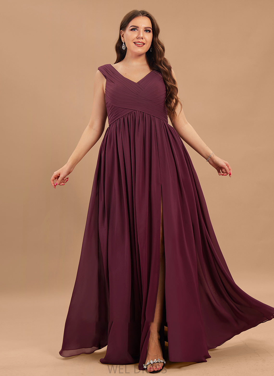 Ada Prom Dresses Ruffle With Off-the-Shoulder Chiffon A-Line Floor-Length Pockets Split Front