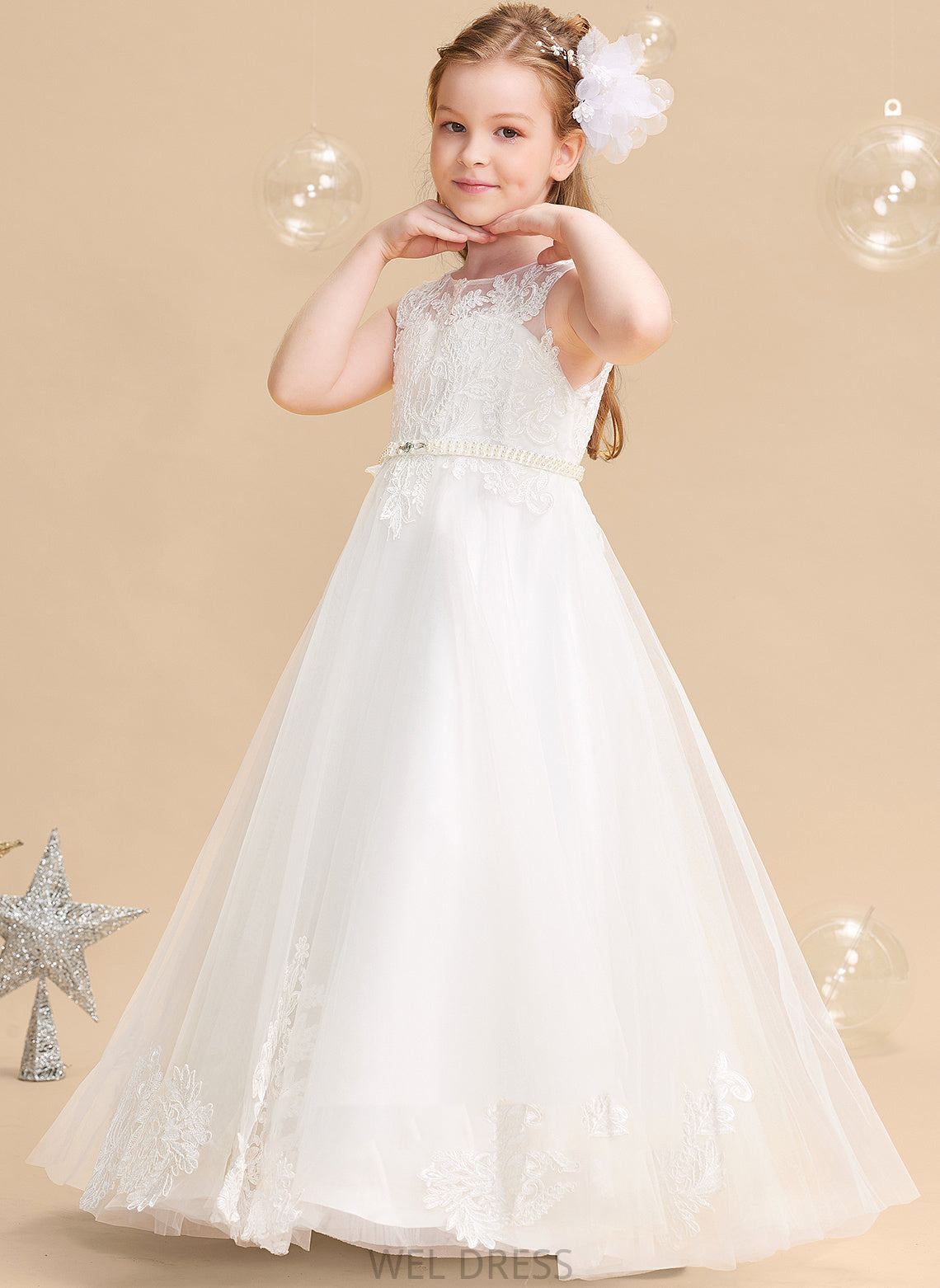 Sleeveless - Beading Neck Girl Tulle/Lace Ball-Gown/Princess Scoop Flower Floor-length Flower Girl Dresses Irene Dress With