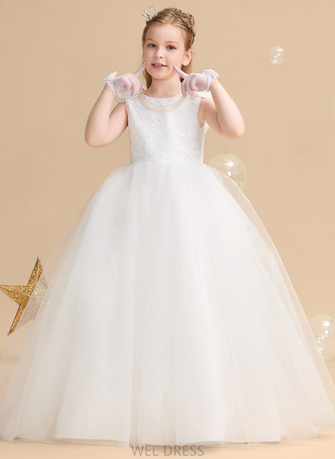 Tulle/Lace Neck Ball-Gown/Princess Flower(s) - Dress Flower Girl Dresses Sleeveless Girl Scoop Train Sweep With Flower Harmony