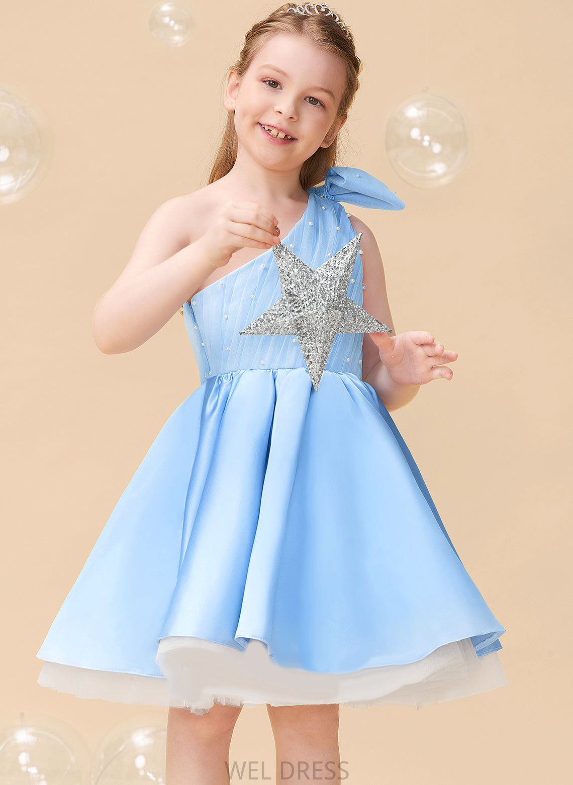 Flower Girl Dresses Satin/Tulle Priscilla Beading/Bow(s) - Girl Sleeveless Dress A-Line One-Shoulder Knee-length Flower With