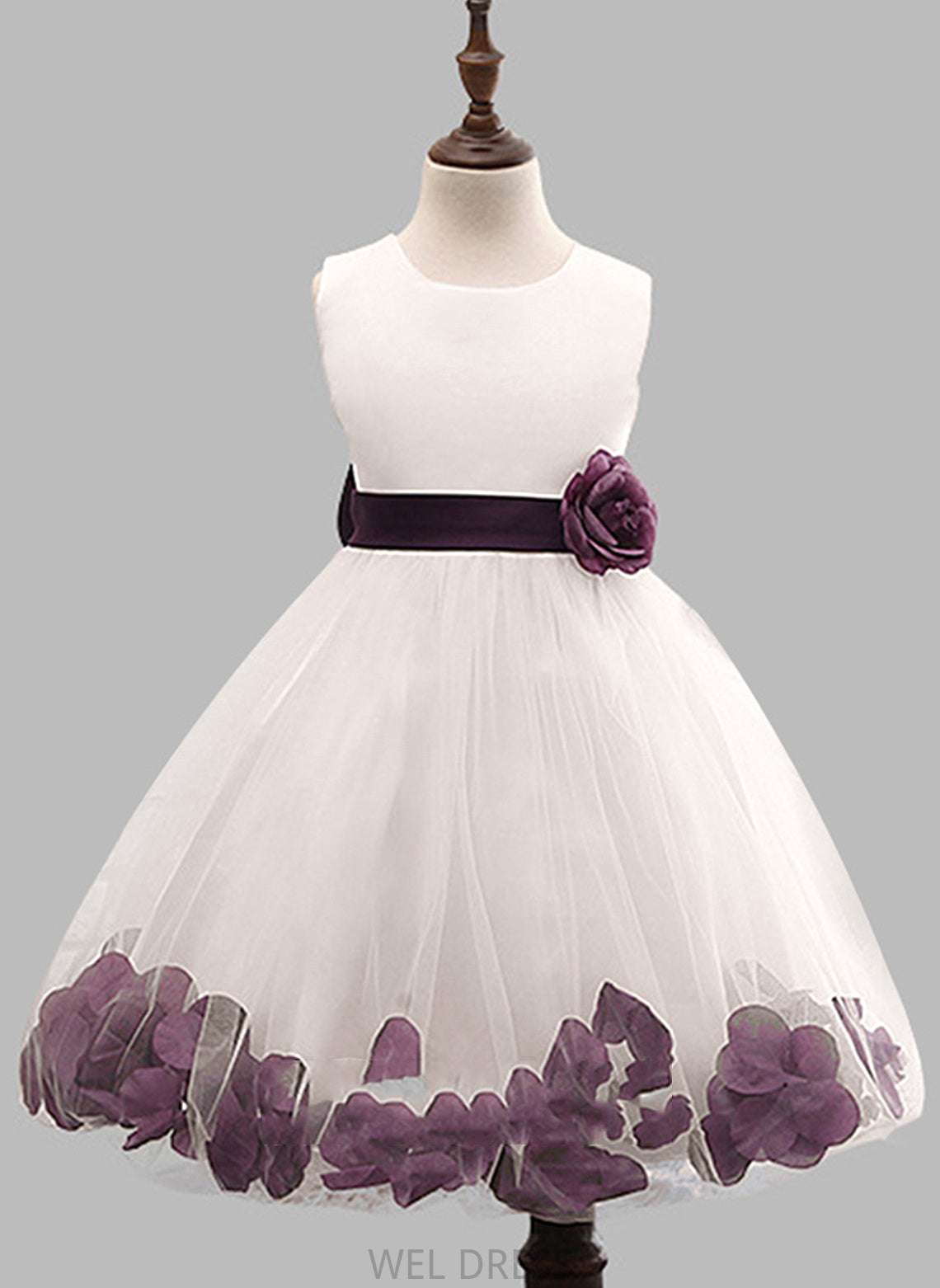 Flower - Sleeveless With Gown Dahlia Neck Girl Flower Girl Dresses Blends Cotton Flower(s)/Bow(s) Knee-length Scoop Dress Ball