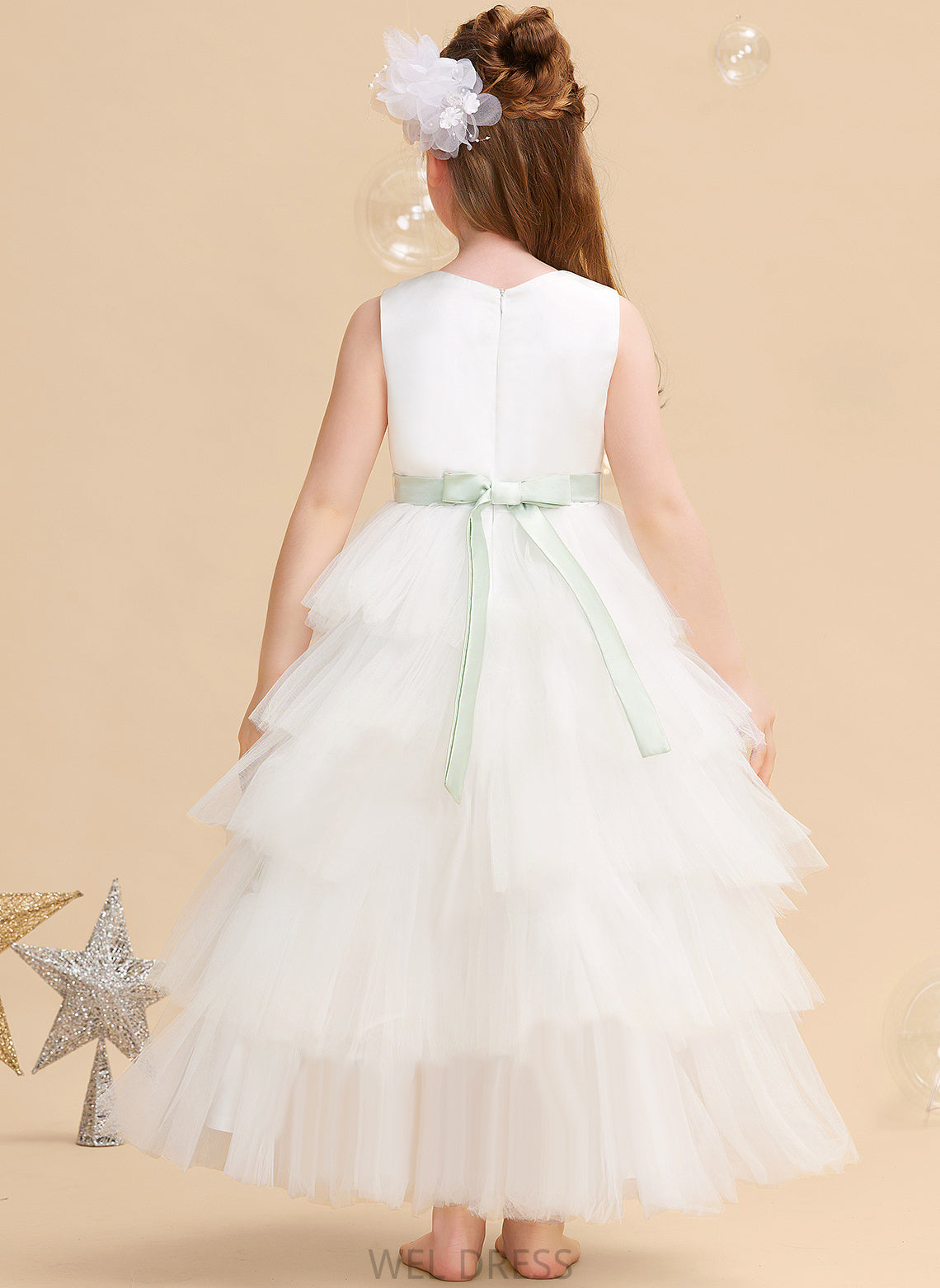 Madeleine Scoop Flower Girl Dresses Asymmetrical Dress (Detachable Neck Flower Sleeveless sash) Sash/Beading With Girl - Ball-Gown/Princess Tulle